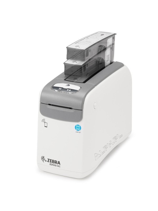 Biurkowa drukarka opasek identyfikacyjnych ZEBRA ZD510-HC z przeznaczeniem dla slużby zdrowia z kartridżem mediów