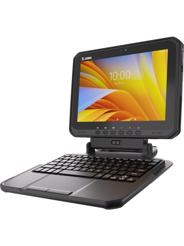 Przemysłowy tablet ZEBRA ET60 z dedykowaną klawiaturą 2in1, widok front prawy bok