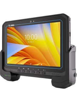 Przemysłowy tablet ZEBRA ET60 zamontowany w stacji dokującej, widok front prawy bok