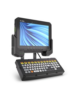 Przemysłowy tablet ZEBRA ET65W, wersja z systemem Windows, zainstalowany w stacji dokującej wraz z klawiaturą