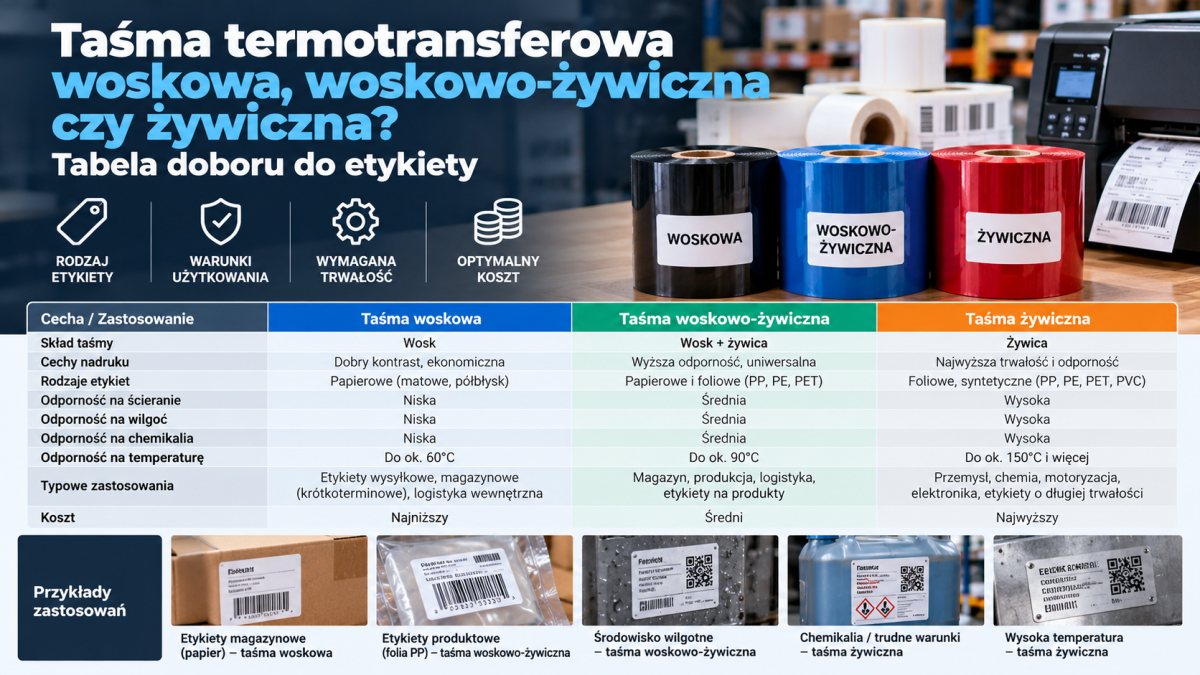Taśma termotransferowa woskowa, woskowo-żywiczna czy żywiczna? Tabela doboru do etykiety