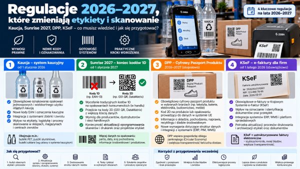 Regulacje 2026–2027, które zmieniają etykiety i skanowanie: kaucja, Sunrise 2027, DPP, KSeF
