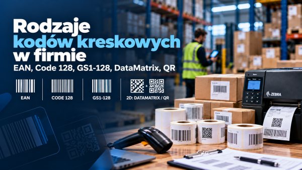 Rodzaje kodów kreskowych w firmie: EAN, Code 128, GS1-128, DataMatrix, QR