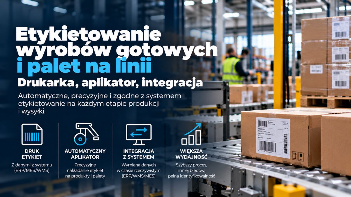 Etykietowanie wyrobów gotowych i palet na linii – drukarka, aplikator, integracja